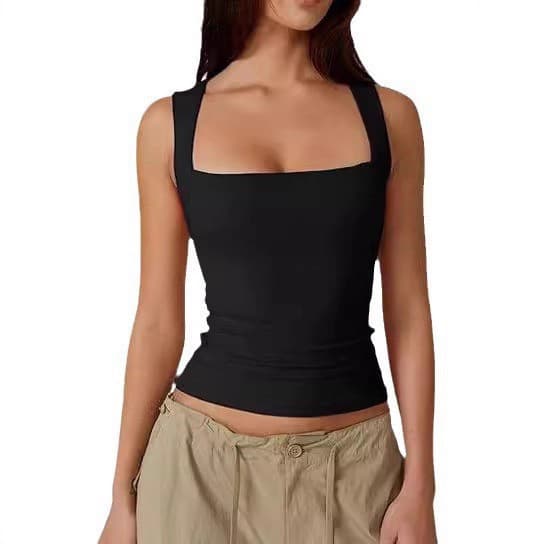 2025 European and American new cross-border Amazon TEMU Xiyin women's slim solid color vest women's top square collar