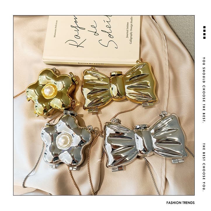 2026 New Cross-Border Acrylic Bag Shiny Pearl Flower Bag Bow Mini Bag Lipstick Bag Kids Bag