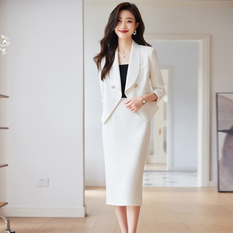 White Blazer Women Spring Autumn High-End Professional Host Formal Suit Set Skirt Two-Piece Premium