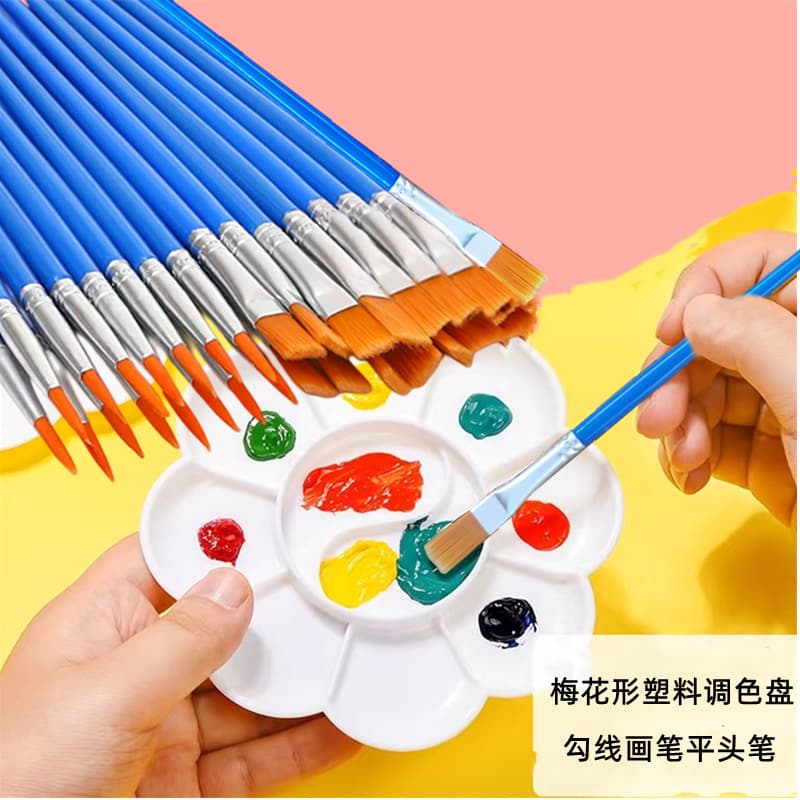 Nylon Bristle Plastic Handle Digital Painting Brushes Liner Small Flat Acrylic Palette Kids Oil Paint Brushes