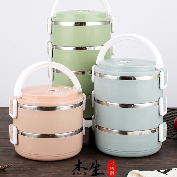 Factory wholesale stainless steel insulated lunch box, student multi-layer round large capacity lunch box with custom LOGO printing