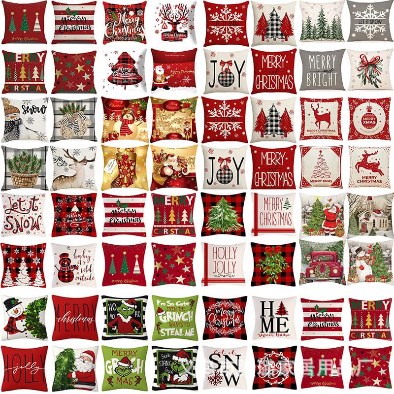 Amazon cross-border Temu new Christmas pillow cushions, home decoration short plush linen printed pillow covers