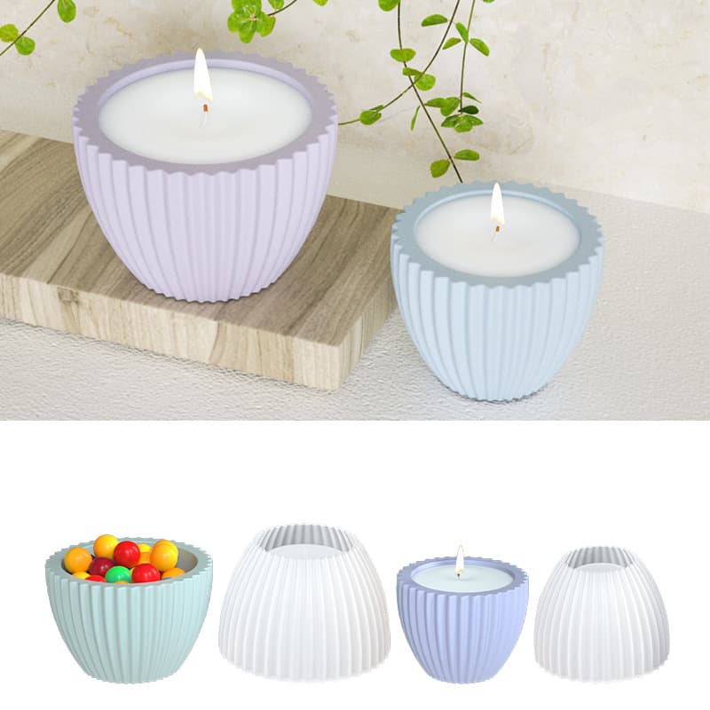 Round Striped Candle Cup Silicone Mold DIY Cement Plaster Storage Jar Flower Pot Decoration Epoxy Resin Mold