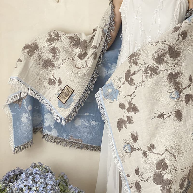 Chinese style new Chinese cotton gauze cover blanket folk shawl blanket four-layer tassel summer pure cotton air conditioning blanket bath towel