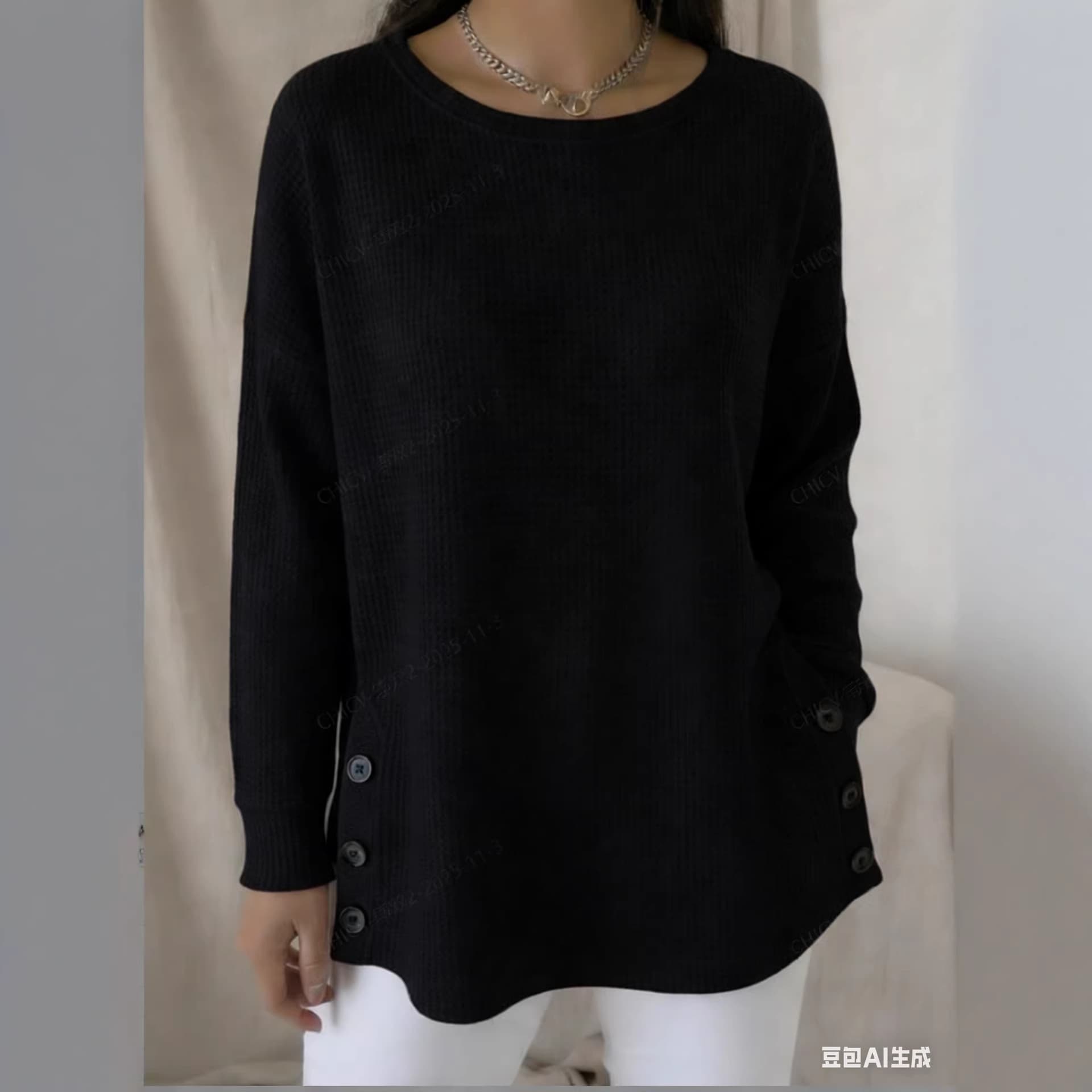 2025 Amazon Cross-Border New T-Shirt Autumn/Winter Textured Waffle Crew Neck Long Sleeve Casual Top