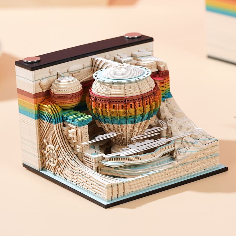 3D Paper Sculpture Travel-Themed Sticky Notes Artwork Hand-Tear Relief High-Aesthetics Desk Calendar Cultural Creation