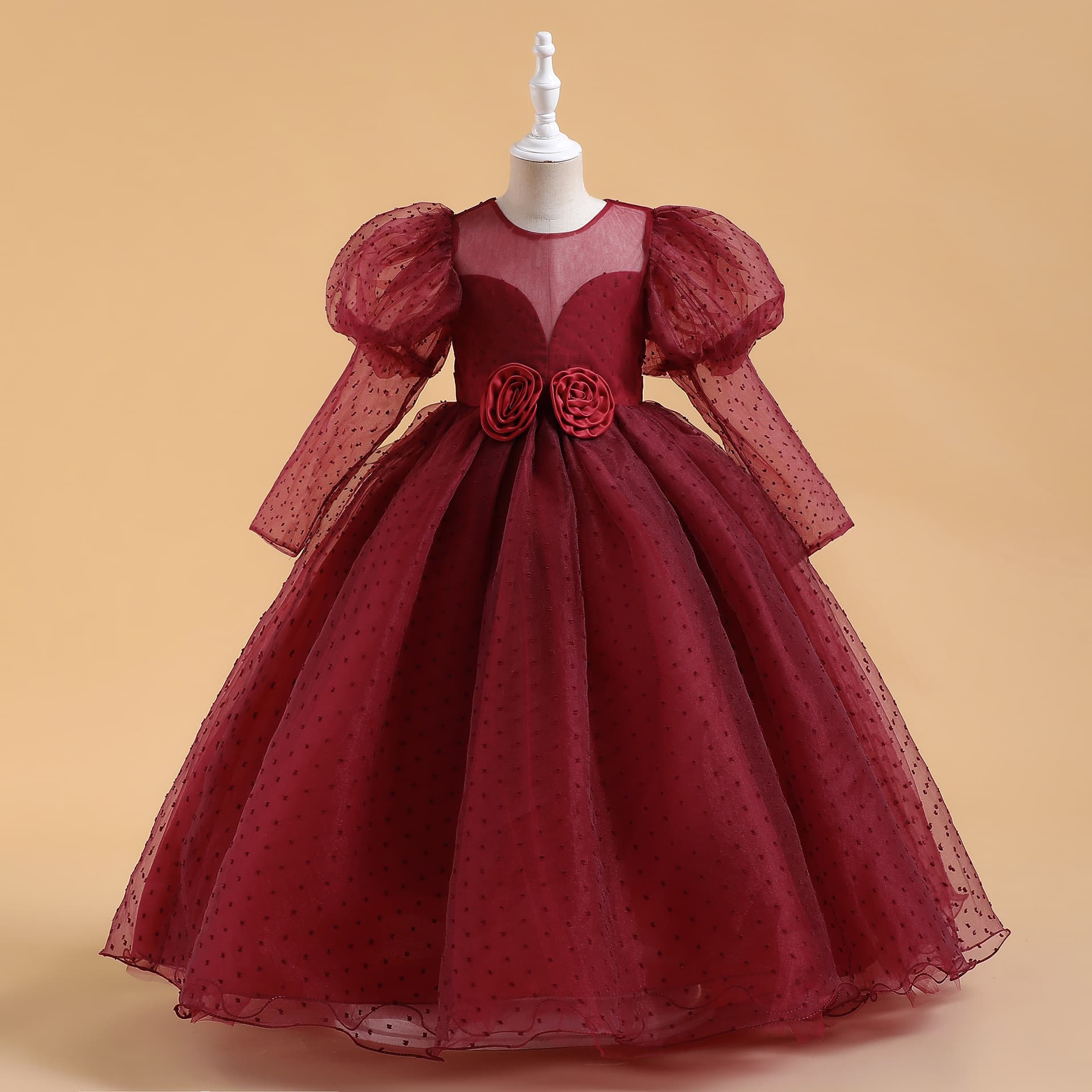 Birthday Princess Dress Amazon Cross-border New European and American Host Piano Performance Outfit Girls Puff Sleeve Wedding Dress