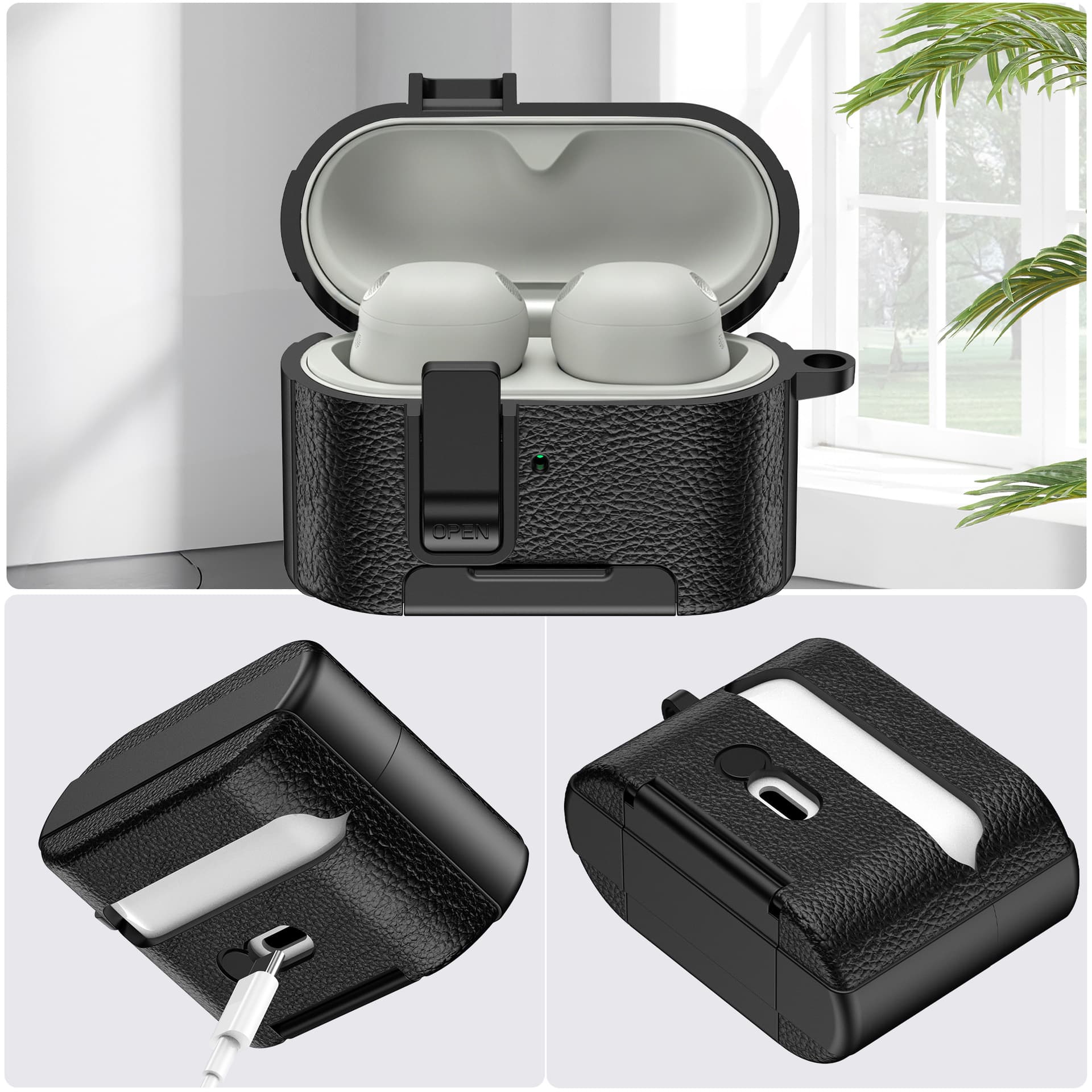 Suitable for Sony WF-1000XM6 Earphone Case with Leather Texture Lock Buckle, Bluetooth Noise-Cancelling Earbuds 6 Protective Case with Invisible Stand