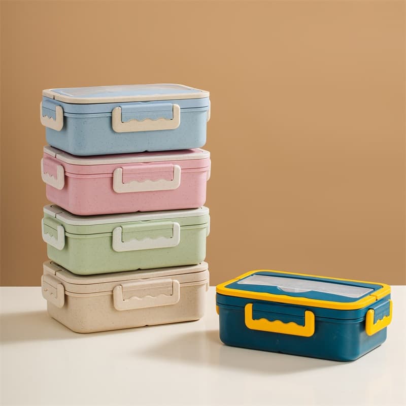 Wheat straw lunch box microwave student portable lunch box office worker plastic compartmental lunch box Japanese lunch box