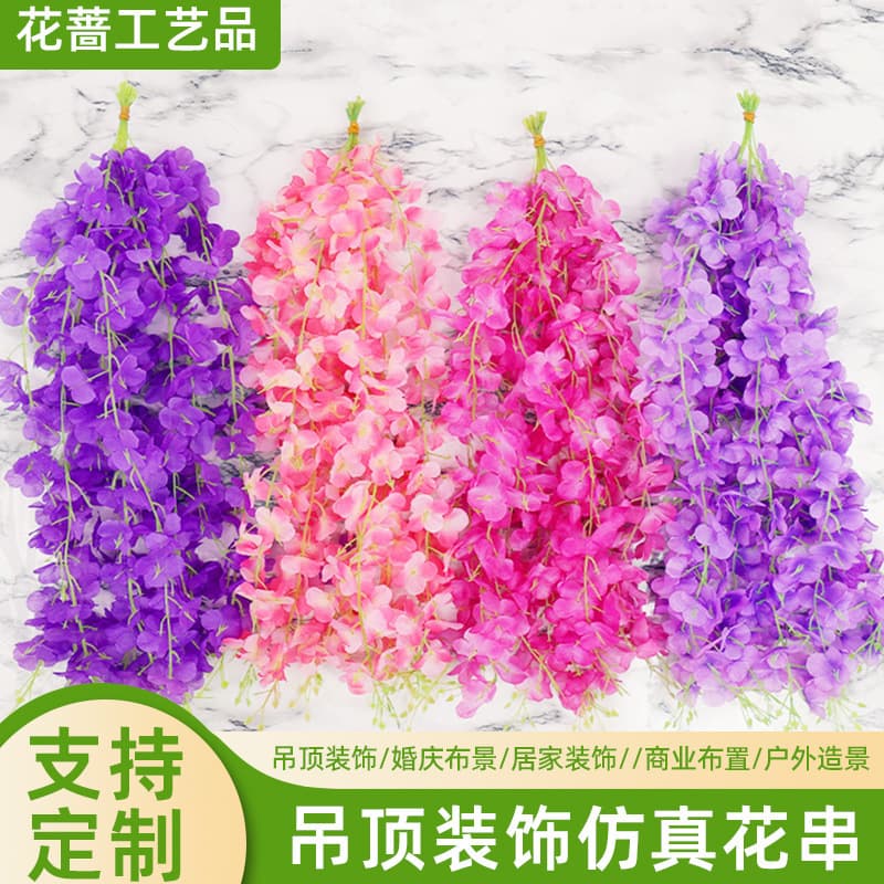 Wedding Hall Artificial Flower Ceiling Decoration Hanging Wisteria Vine Indoor Plastic Flowers