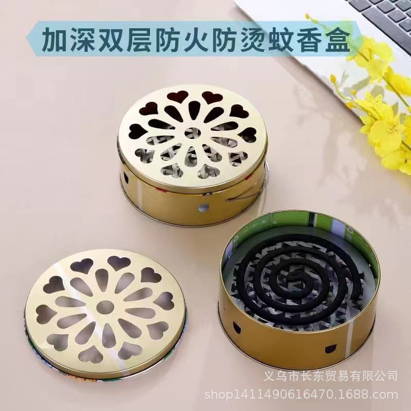 [Extra tall and thick mosquito coil box] Portable mosquito coil box with lid, fireproof and heat-resistant, ash catcher and sandalwood burner.