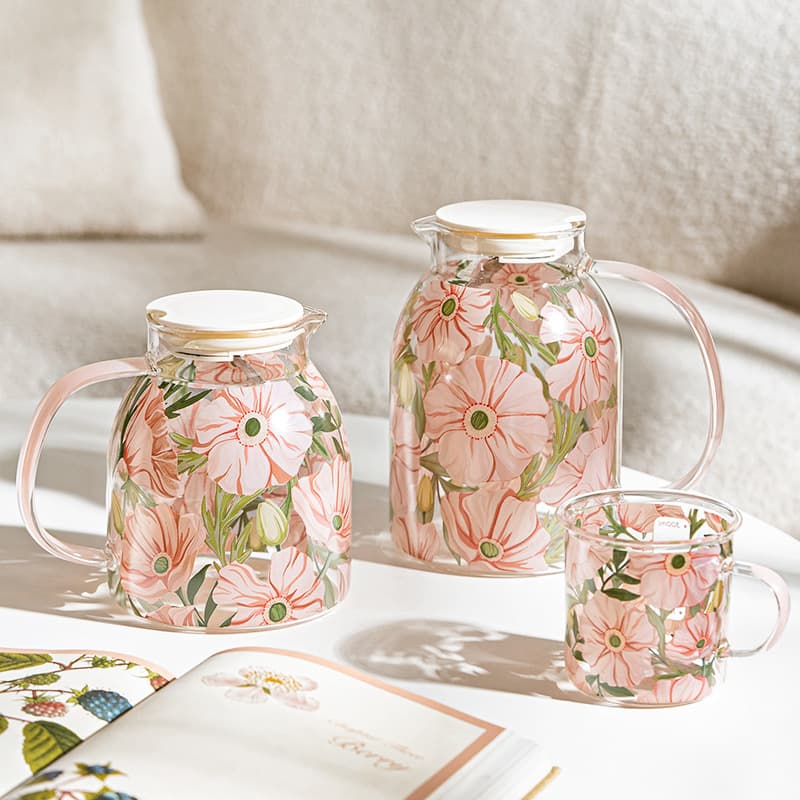 Chaobai Camellia summer flower high borosilicate glass cup with handle coffee household cold kettle set for home use