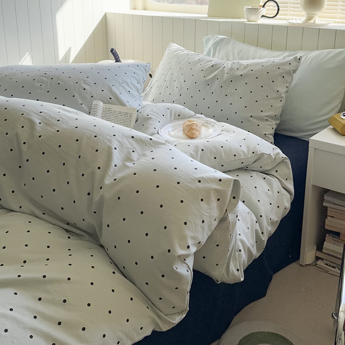 Washed Cotton Bedding 4-Piece Set, All-Season Flat Sheet & Fitted Sheet, Dormitory Bedding, Machine Washable
