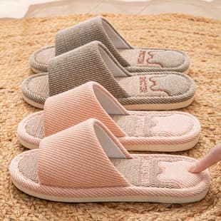 Linen Slippers for Women, Breathable Indoor Home Non-Slip Soft Sole Sweat-Absorbing Spring/Autumn Four-Season Cotton Linen Shoes for Couples, Men and Women