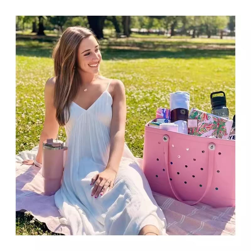 EVA Beach Bag Large Capacity Single Shoulder Tote F Woven Shopping Basket Outdoor Camping Storage Bag Beach Style Casual