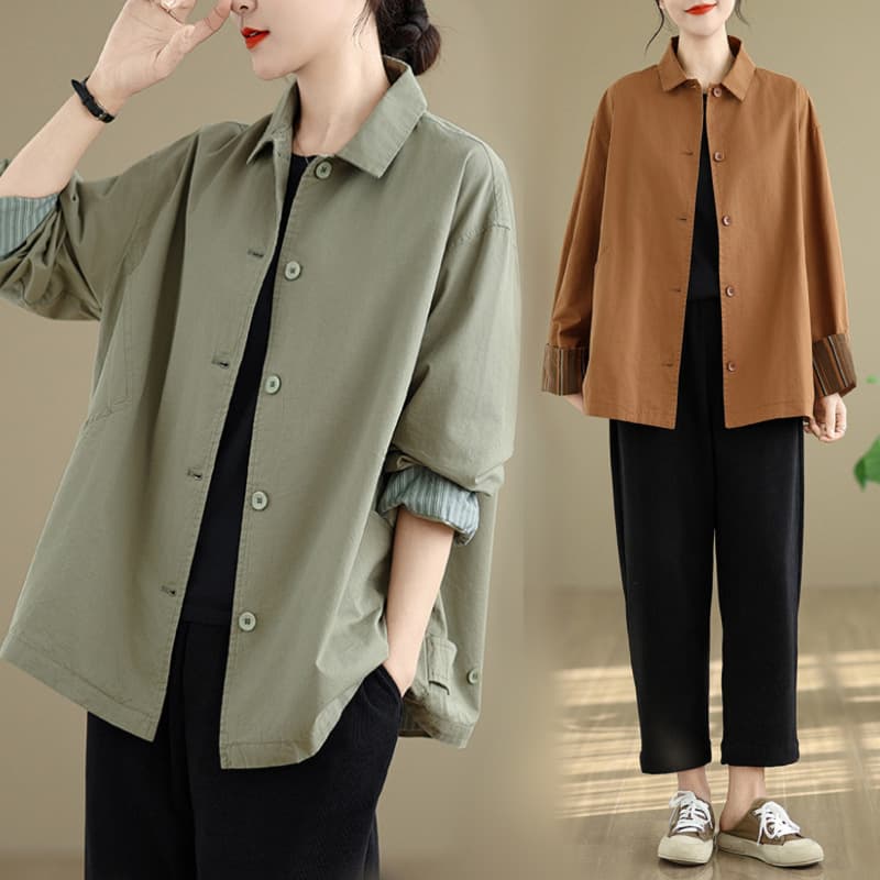 2025 Spring/Autumn Korean Style Simple and Elegant Casual Versatile Loose Fit Slimming Lapel Trench Coat for Women