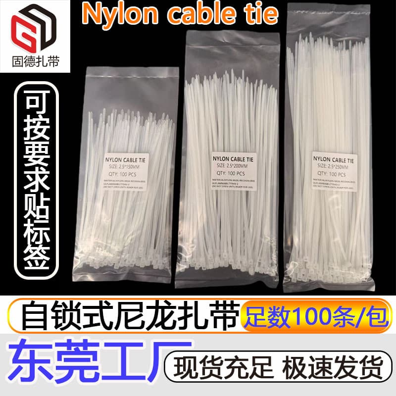 Cross-border Cable Ties 100pcs 2.5*100*150*200*250*300MM White Nylon Cable Ties Factory Custom Labeling