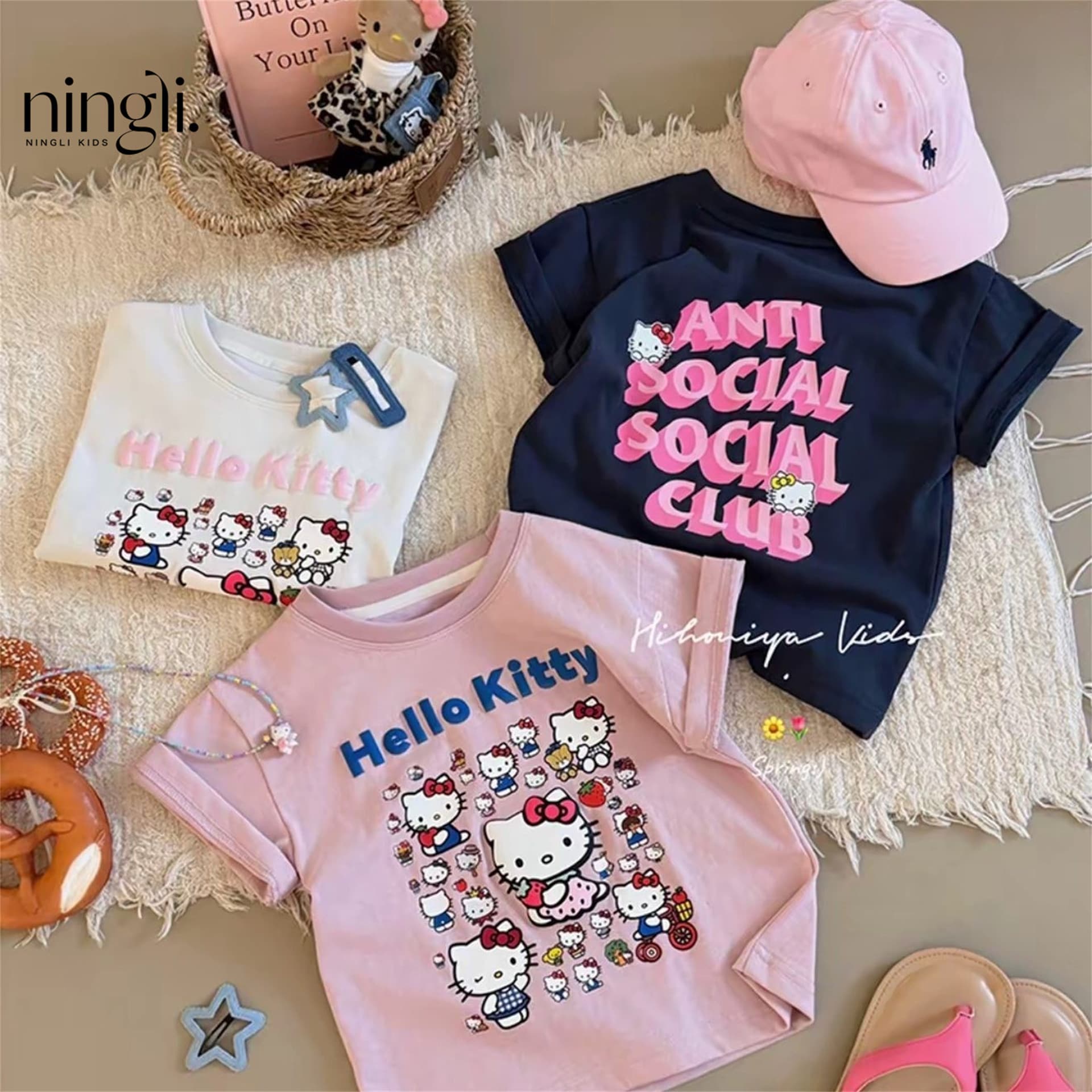 Ningli Korean Children's Clothing 2026 Summer New Style Cartoon Katie Foaming Cute Short Sleeve Girls T-Shirt Trendy