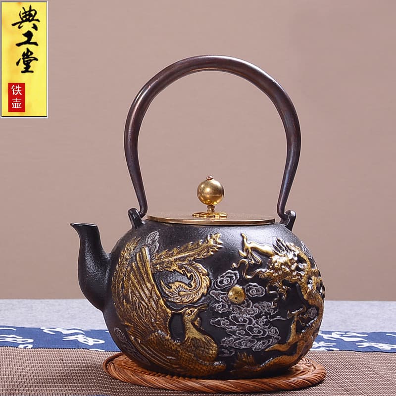 Longfeng Play Beads Iron Teapot Vintage Style Tea Boiler Water Boiler Uncoated Kung Fu Tea Set