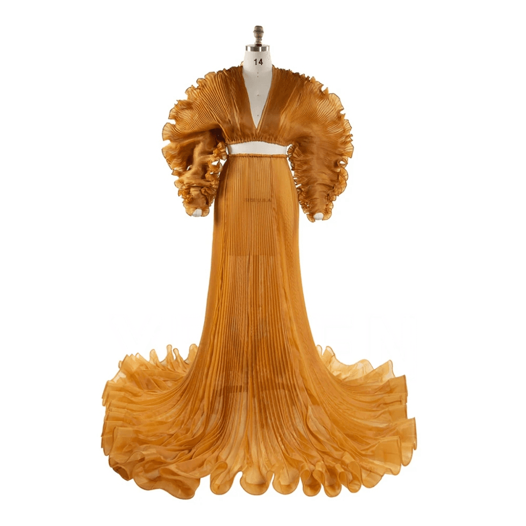 Hot Selling Pleated Maternity Dress Photo V-Neck Puffy Sleeve Maternity Dress Maternity Photo Shoot Maternity Gown Multiple Colors