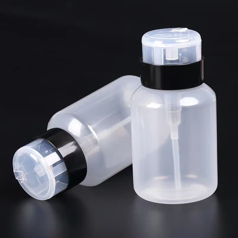 Rotating Press Plastic Empty Bottle for Nail Polish, Gel, Remover, and Alcohol - Leak-Proof