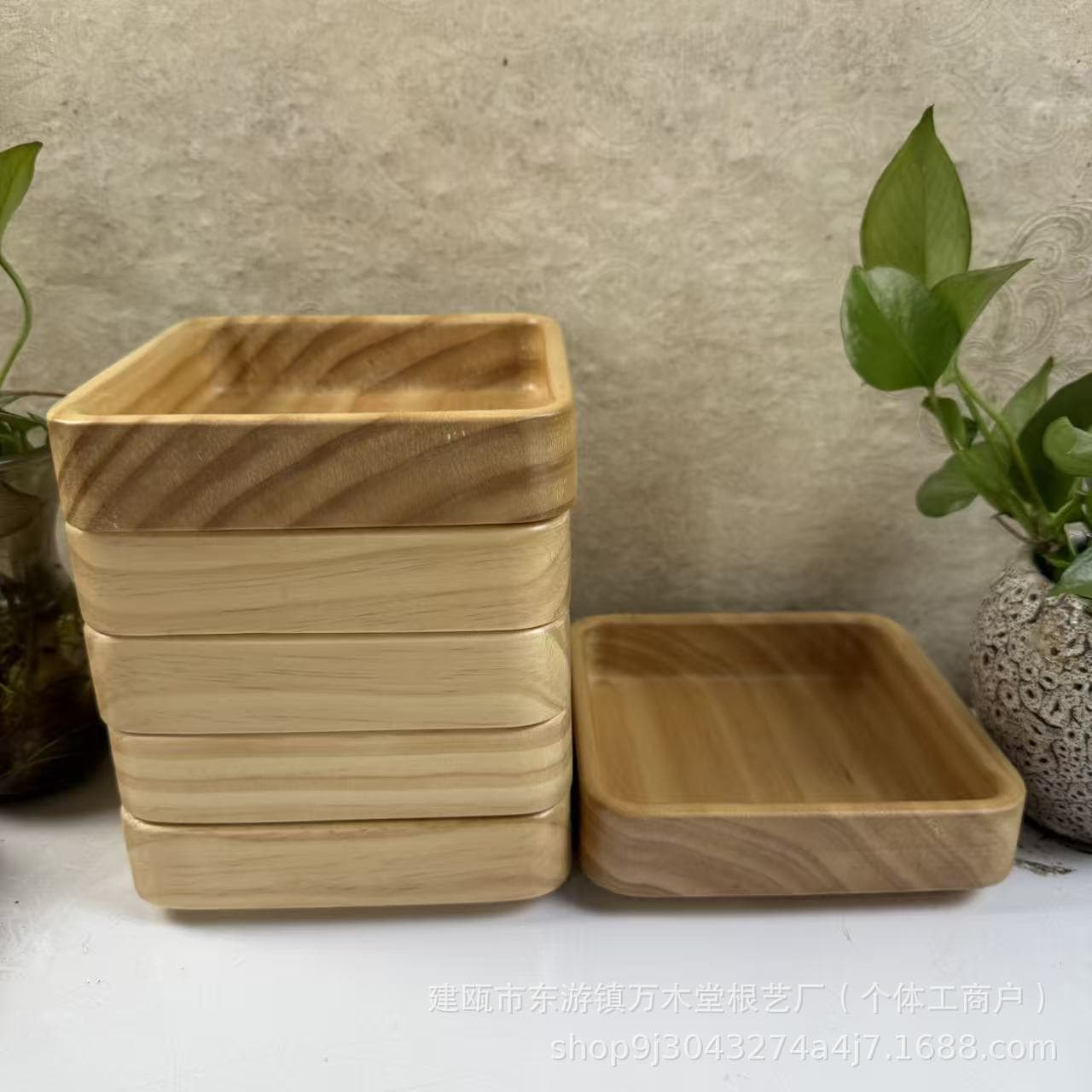 Rubber wood square creative wooden fruit salad bowl Japanese style household solid wood bowl set wholesale printable LOGO