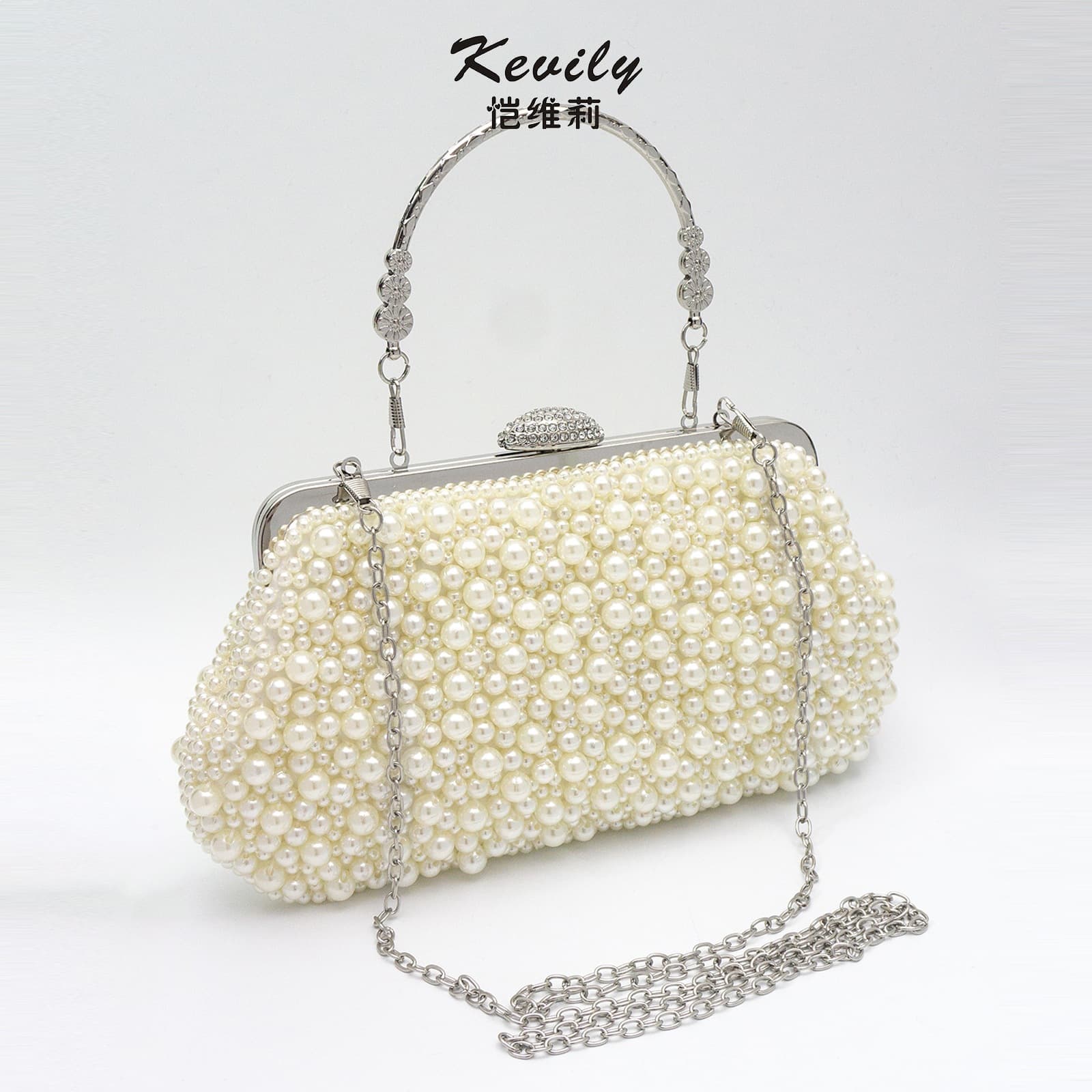 Kaiweili Solid Color Pearl Bag Cross-border Evening Bag Women's Clutch Evening Dress Cheongsam Beaded Formal Bag