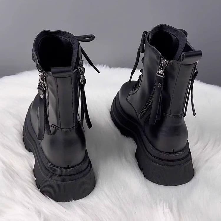 Women's Martin Boots British Style 2025 Spring Autumn New Thick Sole Heightening Double Zipper Trendy Short Boots