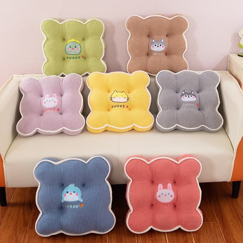 Cute Cartoon Print Plush Petal Seat Cushion Student Chair Pad Window Seat Cushion Warm Bottom Cushion