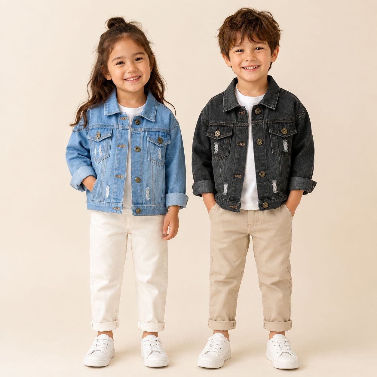 Kids Denim Jacket Spring/Fall New Style Boys Girls Washed Ripped Denim Coat Loose Casual Children's Clothing Wholesale