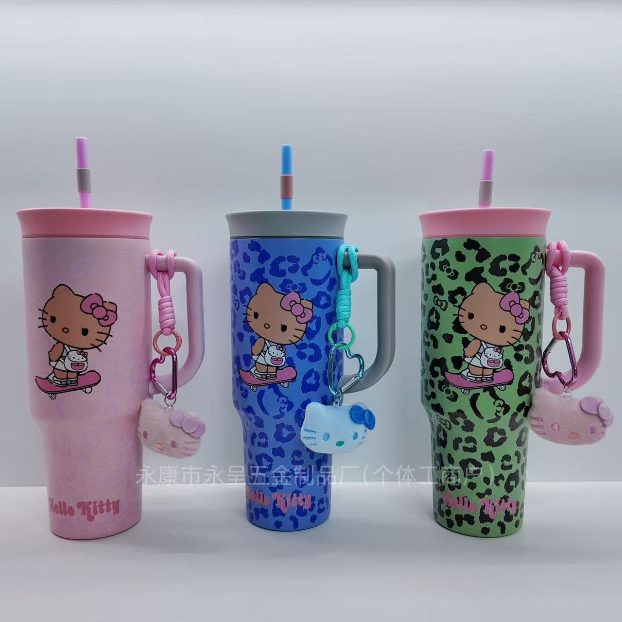 Beast Style Leopard Print Black Hello Kitty Sanrio Giant Straw Insulated Cup 304 Stainless Steel Ice Boss