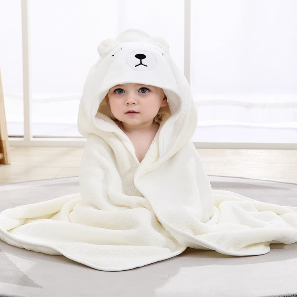 Baby Cartoon Wrap Blanket Coral Fleece Absorbent Children's Bath Towel Embroidered Hooded Cape Newborn Swaddle for Infants