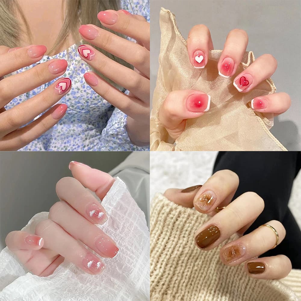 [Clearance] Xiaohongshu Wearable Nails Short Style Whitening Blush Manicure Patches Nail Stickers Wearable Nails