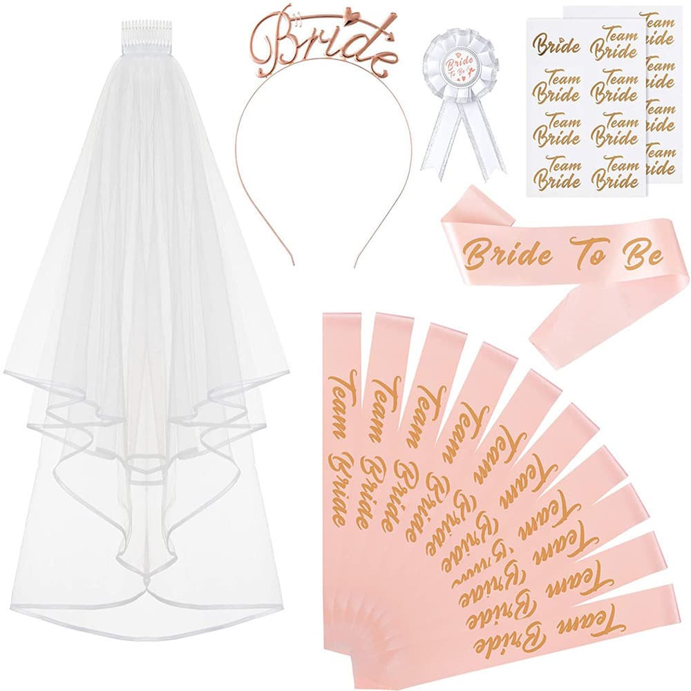 Bachelorette Party Bride-to-Be Bridal Suit Team Bride Hairband Tattoo Shoulder Strap Badge Veil