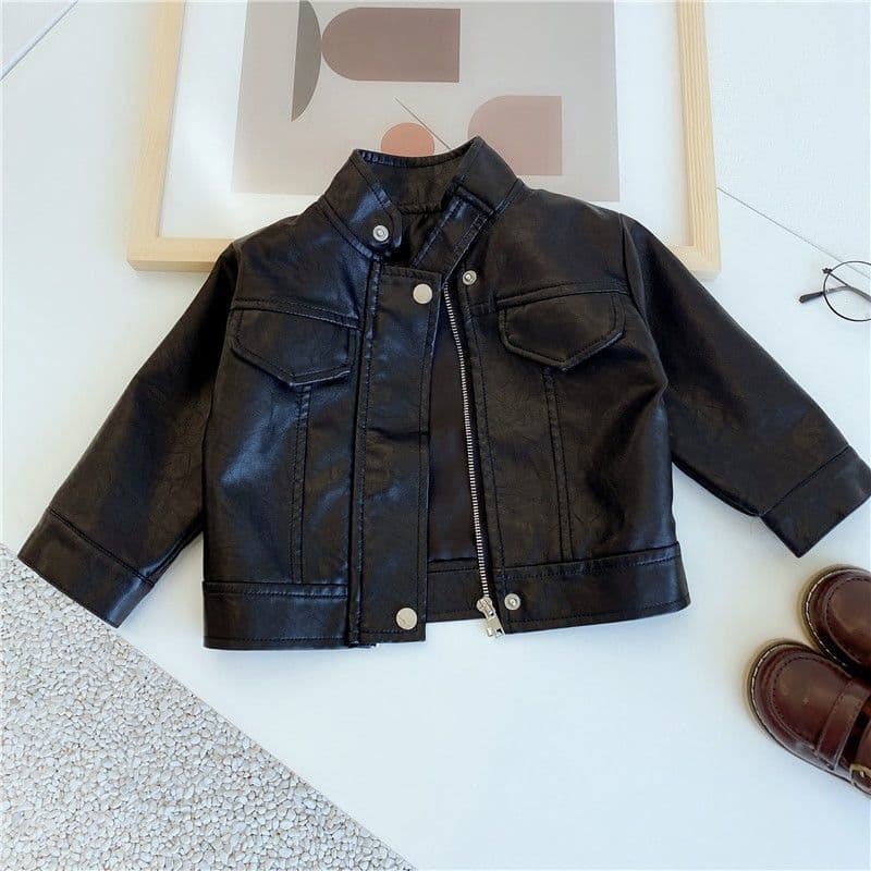 6356 Children's Motorcycle Leather Jacket New Spring Autumn Winter Girls Boys Stylish Short Leather Coat