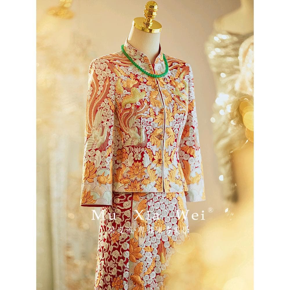 Heavy Craft Dragon and Phoenix Gown 2024 New Chinese Style Bride Dress Slimming Xiuhe Suit Wedding Dress Plus Size