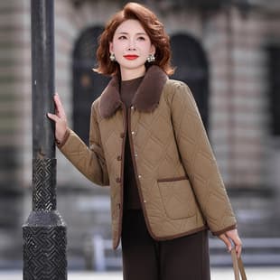 New Autumn/Winter Short Chanel-Style Quilted Cotton Jacket with Contrasting Diamond Pattern, Loose Fit, Turn-Down Collar, Trendy Winter Coat Top