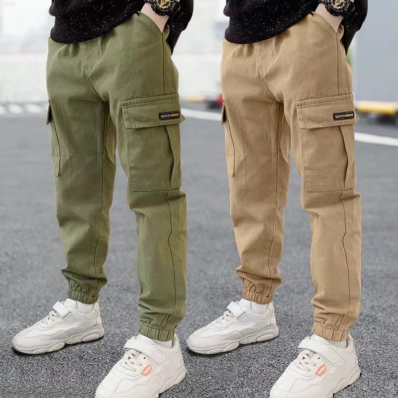 Boys Cotton Workwear Pants 2024 Spring Autumn Style Casual Trendy Long Trousers for Middle And Small Children Handsome Kids