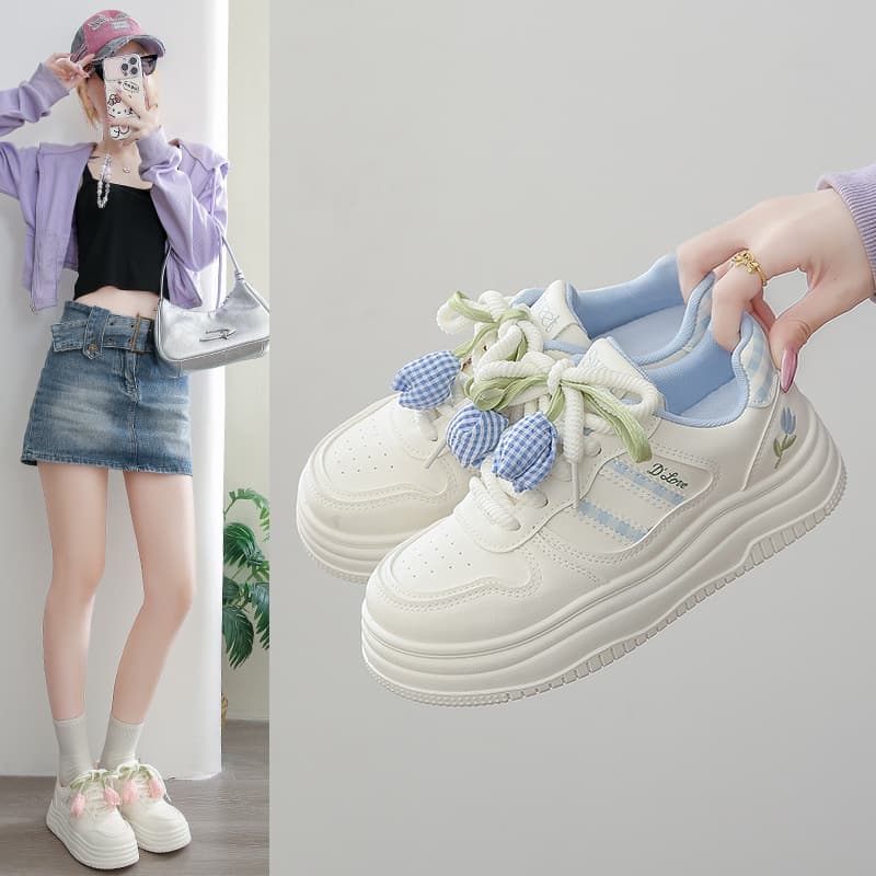 Fashionable Thick-Sole New Style White Leather Sneakers Korean Cute Height-Increasing Versatile Casual Sports Shoes for Women Y9971