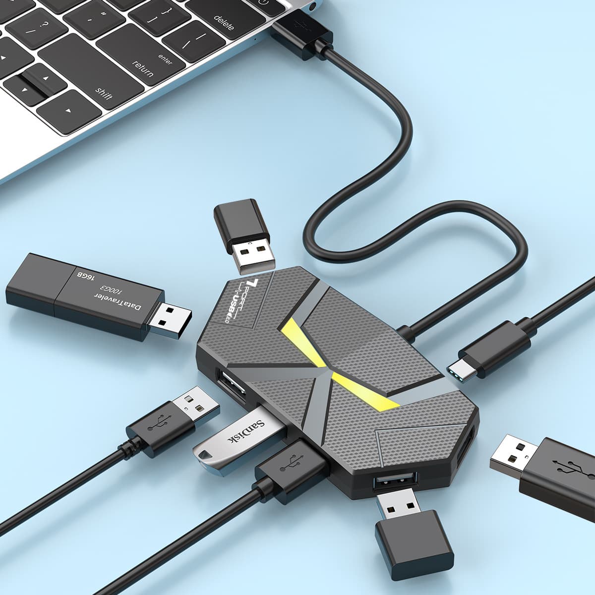 New Colorful Ambient Light Hub2.0 Splitter Expands Laptop One-To-Many with Power Supply