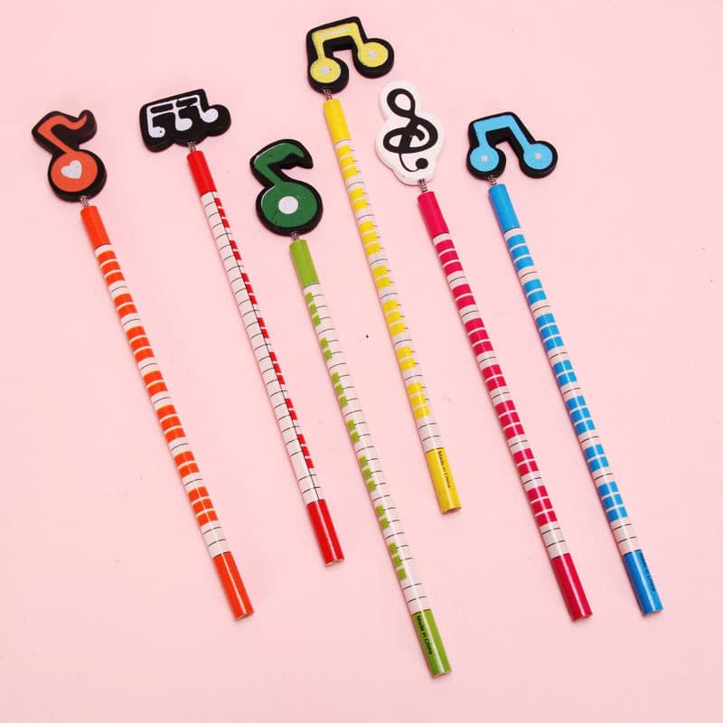 Kindergarten Wooden Color Music Symbol Pencil, Music Wooden HB Pencil, Music School Stationery Gift Prizes