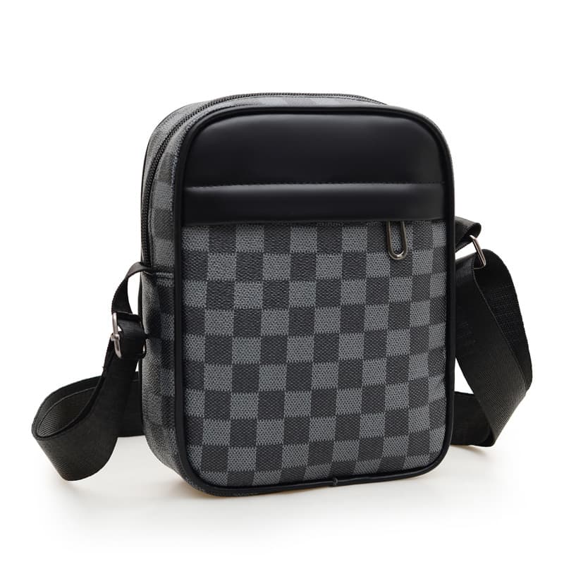 New Crossbody Bag for Men Fashion Plaid Single Shoulder Bag PU Leather Waterproof Vertical Sling Bag Men's Casual Bag Ins