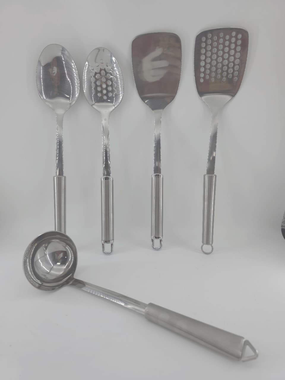 Stainless Steel Spatula 5-Piece Kitchen Utensil Set, Cooking Turner, Spoon, Frying Spatula, Slotted Spoon, Long Handle, High Temperature Resistant
