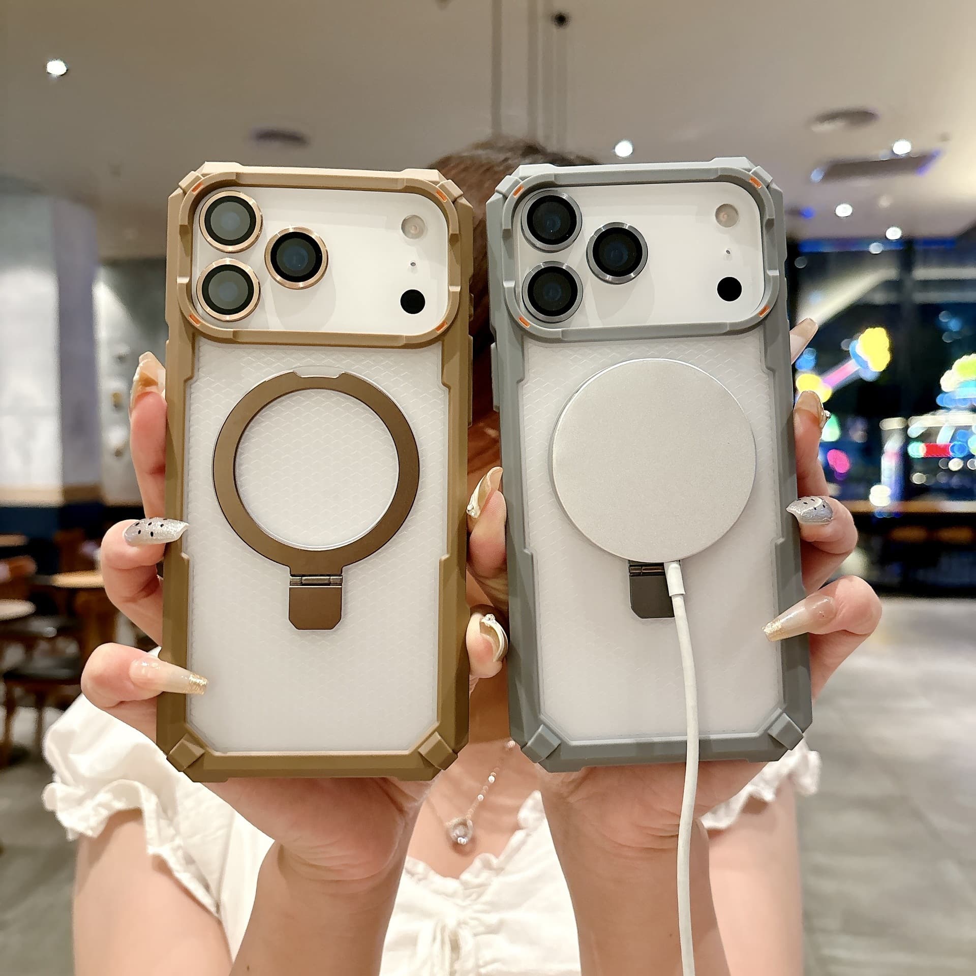 Compatible with iPhone 17 Pro Max Four-Corner Drop-Proof Magnetic Bracket Case, Frosted Hard Protective Cover for Apple 16 and 13