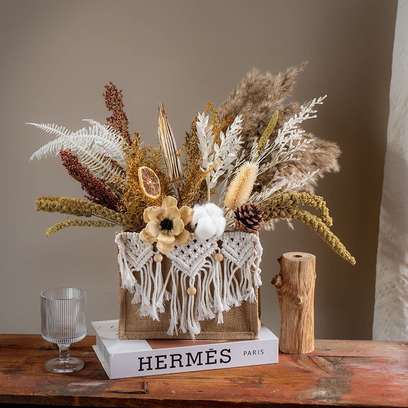 L0V Nordic Ins Dried Flowers Handmade Woven Jute Bag Set Photography Sample Room Natural Bouquet Premium Decoration DIY