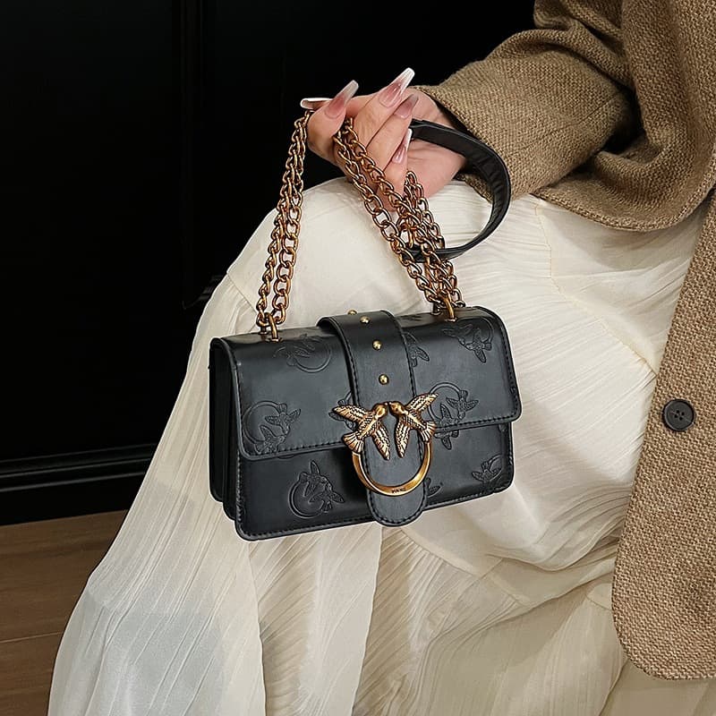 Chain Swallow Bag Embossed Vintage Women's Bag, 2026 New Crossbody Versatile Shoulder Bag, Small Square Bag Underarm Bag