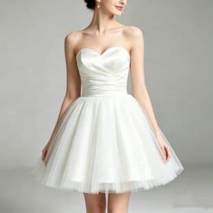 Cross-border White Strapless Satin Light Wedding Dress Heart Neckline Waist-Nipping Tulle Puffy Short Dress for Engagement Wedding Party Wholesale