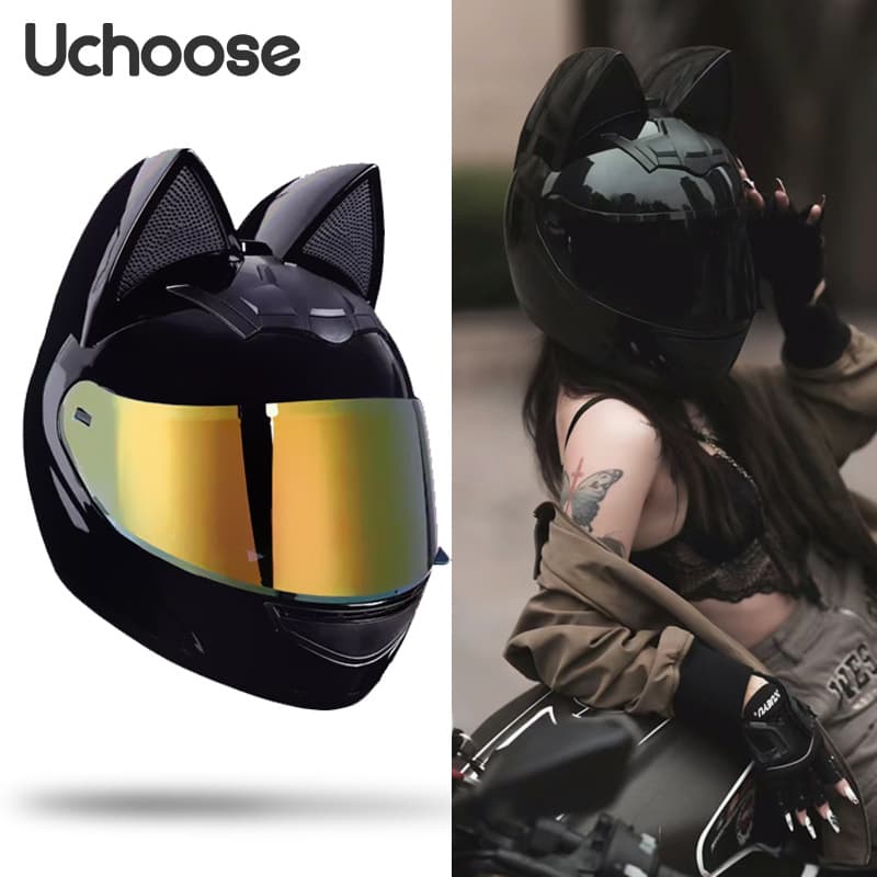 Electric motorcycle cat ear helmet for women all seasons full helmet for male rider motorcycle cute bunny ears internet celebrity 3C certification
