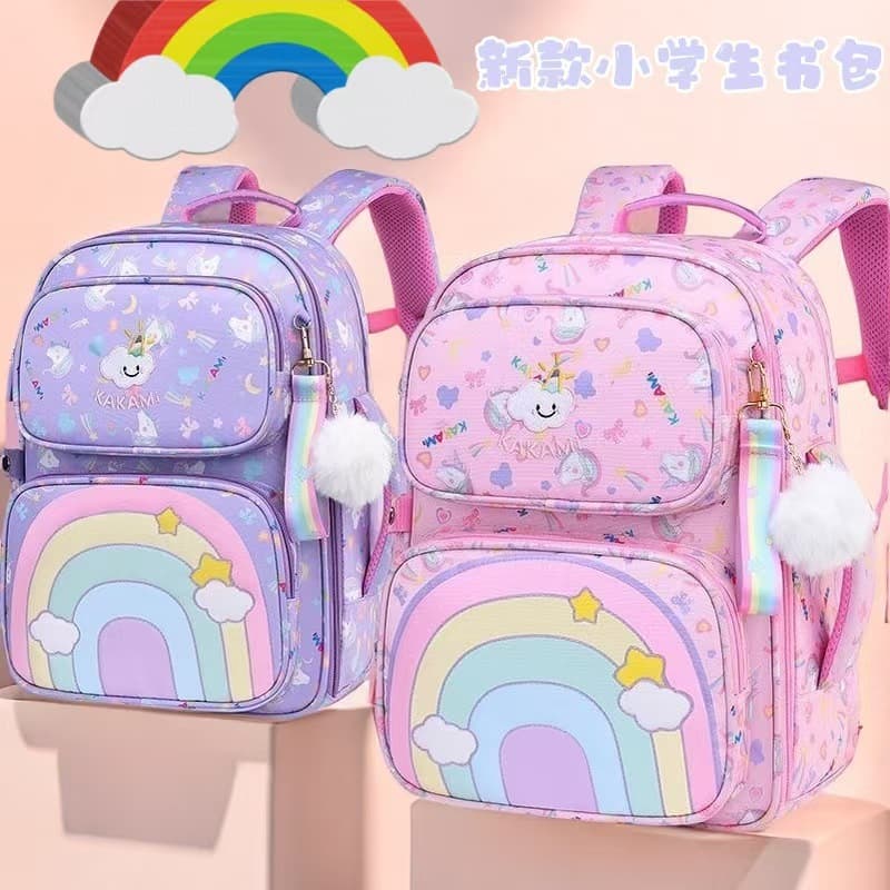 Cute primary school bag 1-3 grade children's school bag girl rainbow backpack 3-6 grade primary school bag