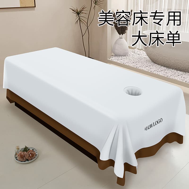 Large Spa-Specific Bed Sheet for Hygiene, Massage, and Therapy, Skin-Friendly, Wrinkle-Resistant, Washable, White, Extra-Large, Thai-Style with Hole, All-Season